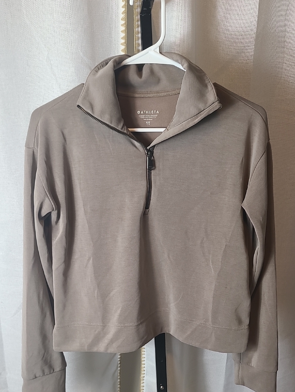 Athleta | Seasoft Quarter Zip in Taupe Size XXS Oversized - Picture 2 of 5